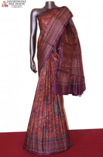 Handloom Printed Tussar Silk Saree